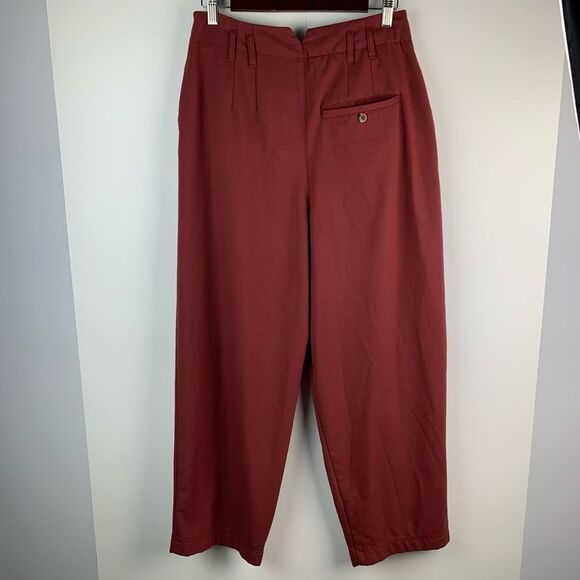 Free People Calla Burgundy Dark Red Pleated High Rise Trouser Pants Size 4 - Picture 2 of 9